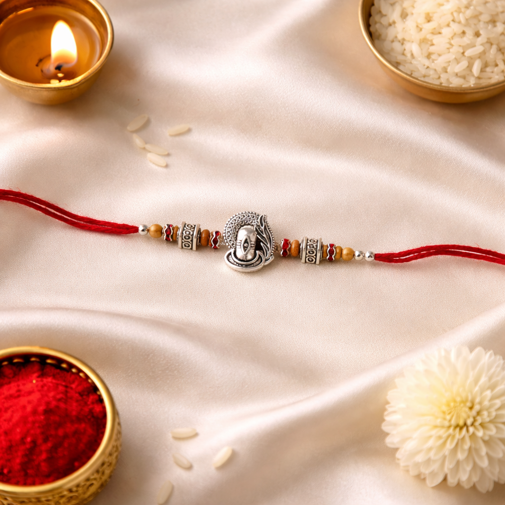 Divine Shivling Rakhi with Roli Chawal & Rakshabandhan Card
