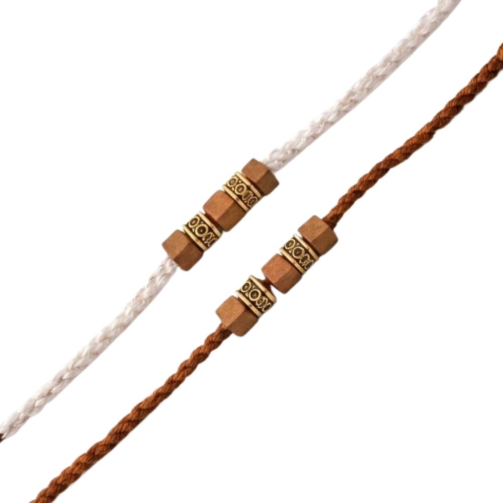 Minimalist Wooden Bead Rakhi with Roli Chawal & Rakshabandhan Card (Pack Of 2)