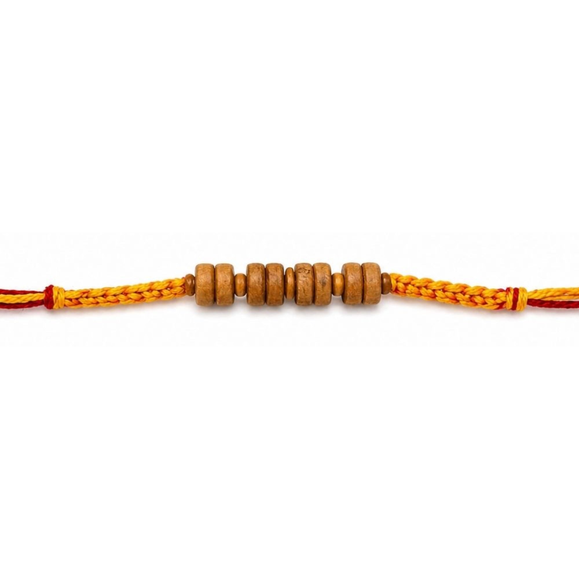 Wooden Disc Beaded Rakhi with Roli Chawal & Rakshabandhan Card