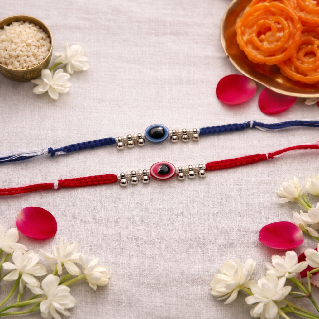 Evil Eye Rakhi with Roli Chawal & Rakshabandhan Card (Pack of 2)