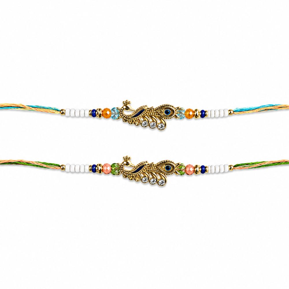 Designer Mor Rakhi with Roli Chawal & Rakshabandhan Card  (Pack of 2)