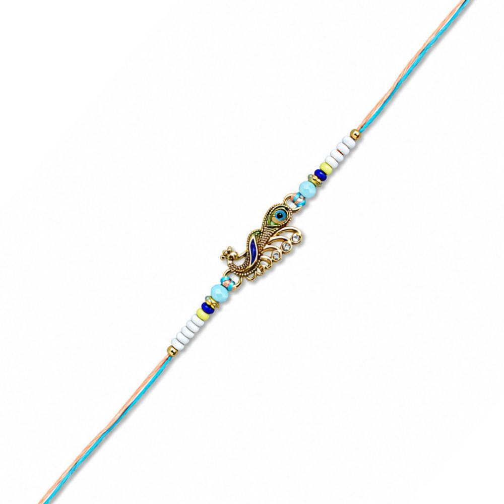 Peacock Thread Rakhi with Roli Chawal & Raksha Bandhan Card