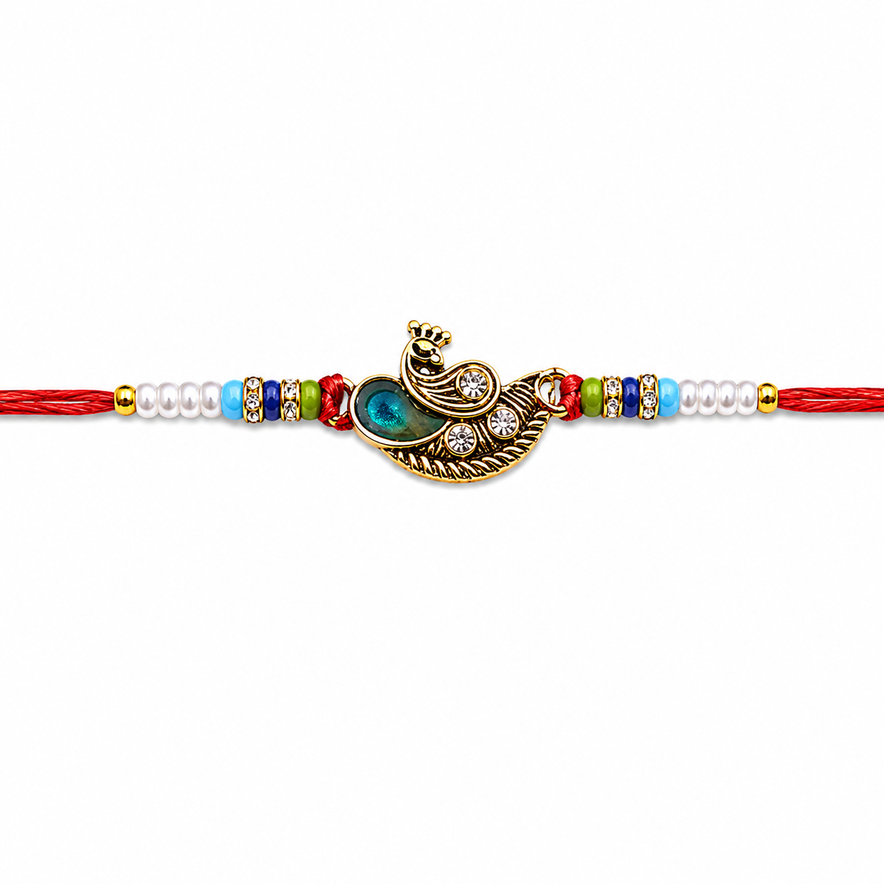 Elegant Peacock Rakhi with Roli Chawal & Rakshabandhan Card