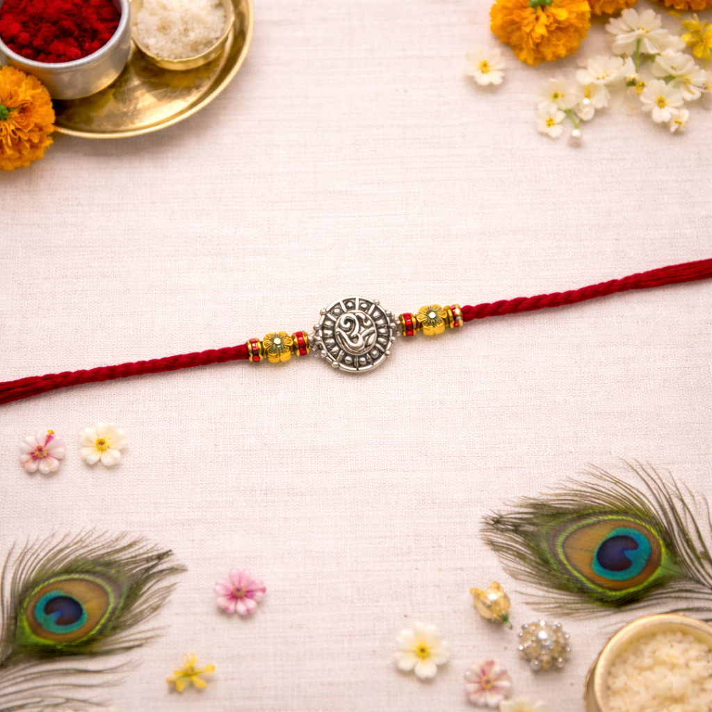 Divine OM Rakhi with Roli Chawal & Rakshabandhan Card