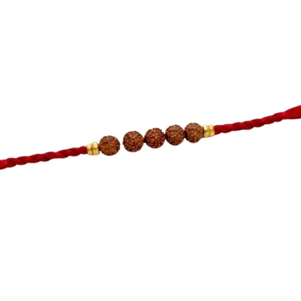 Minimalist Rudraksha Bead Rakhi with Roli Chawal & Rakshabandhan Card