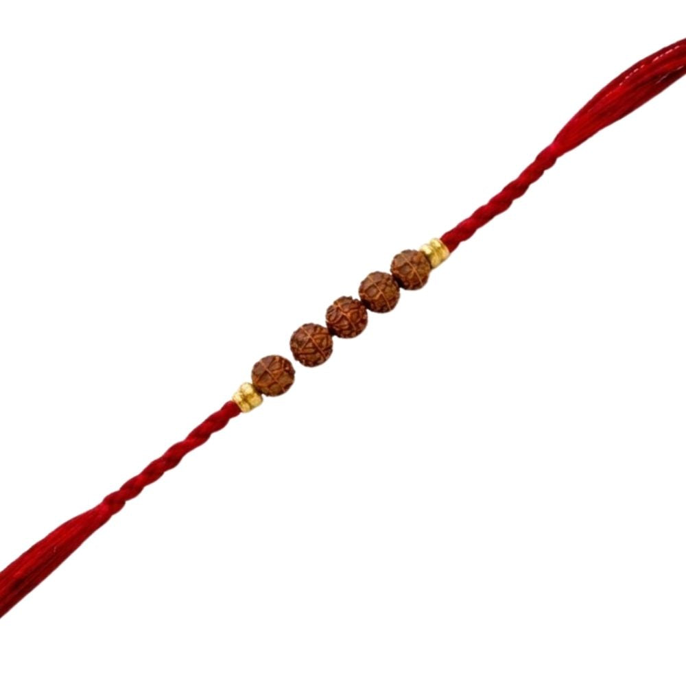 Minimalist Rudraksha Bead Rakhi with Roli Chawal & Rakshabandhan Card