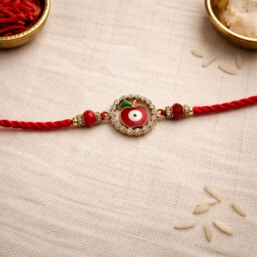 Evil Eye Apple Rakhi with Roli Chawal & Rakshabandhan Card