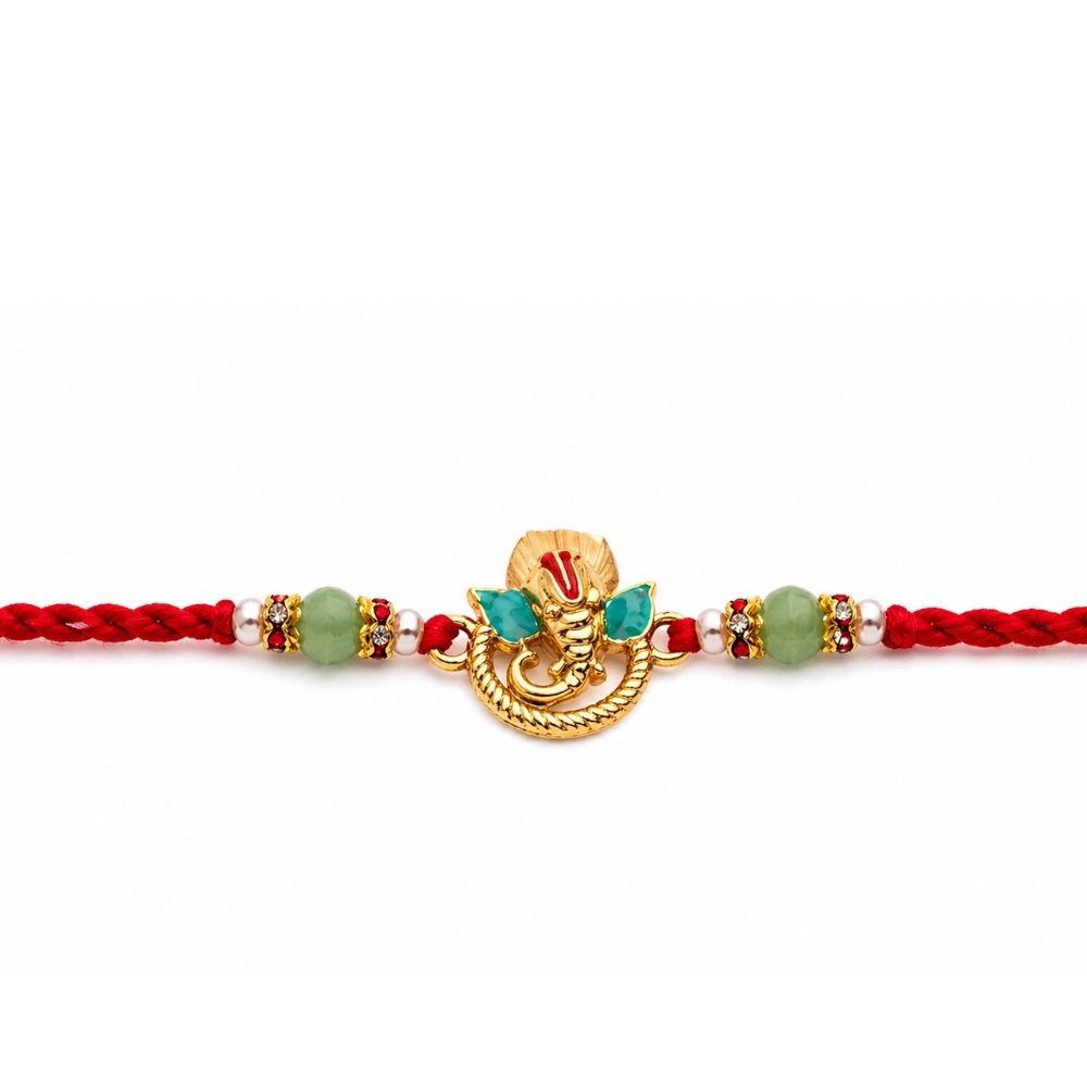Bappa Pearl Rakhi with Roli Chawal & Rakshabandhan Card