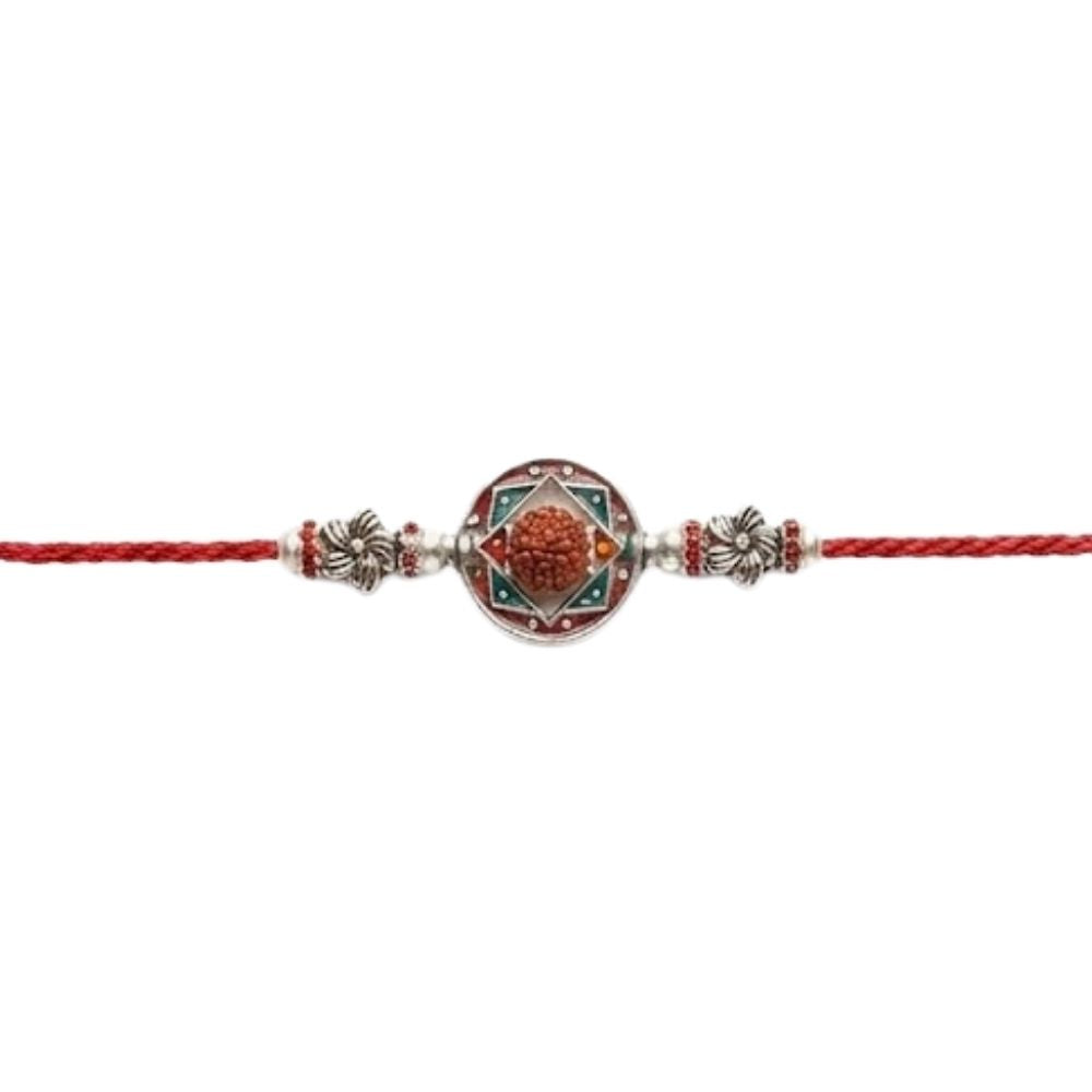 Designer Rudraksha Rakhi with Roli Chawal & Rakshabandhan Card