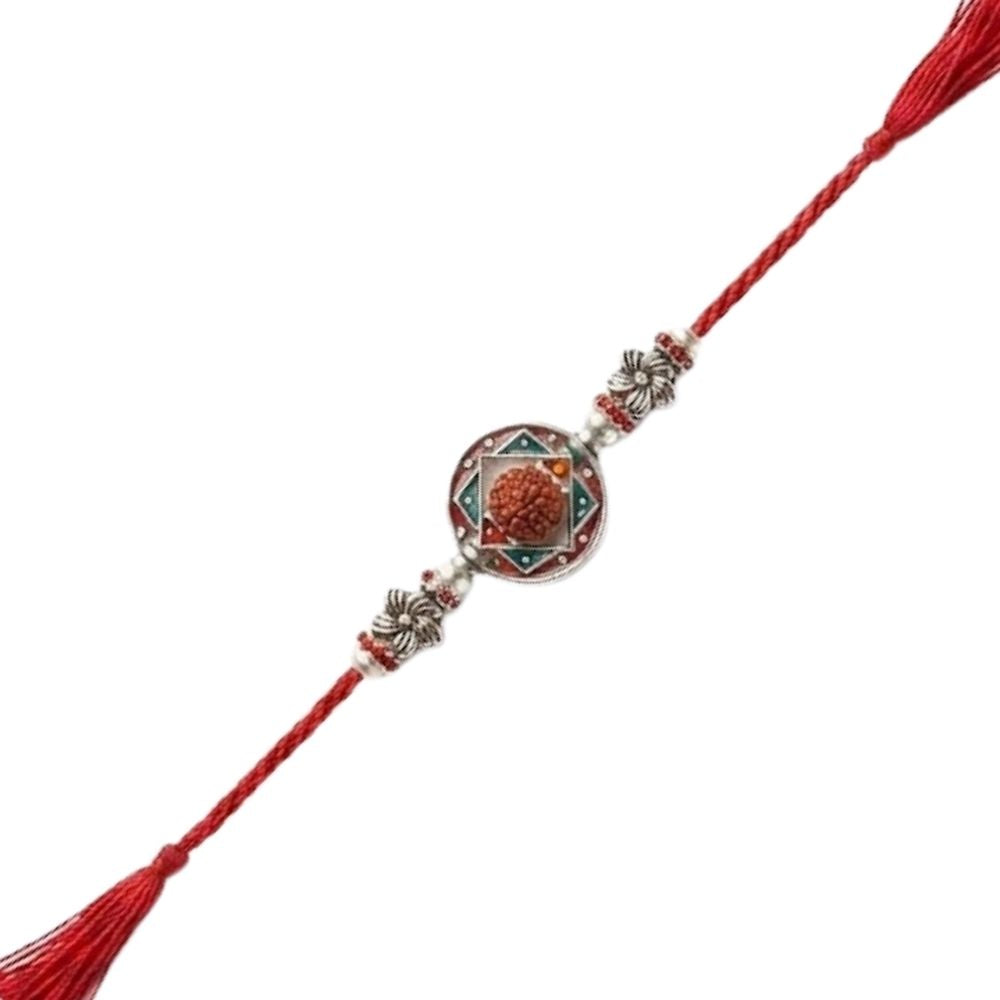 Designer Rudraksha Rakhi with Roli Chawal & Rakshabandhan Card
