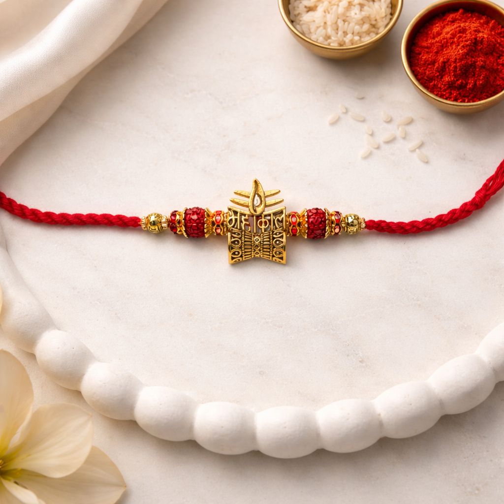 Mahakal Damru Rakhi with Roli Chawal & Rakshabandhan Card