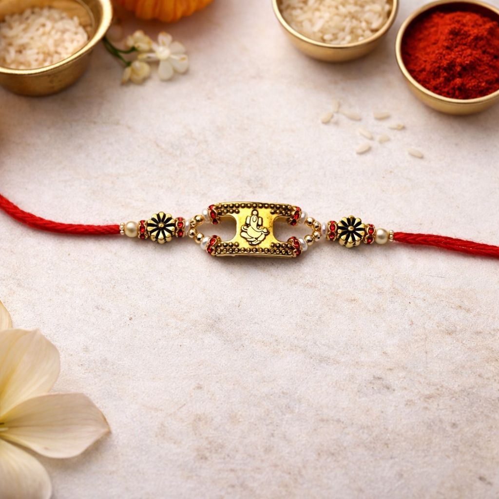 Shree Ganpati Rakhi with Roli Chawal & Rakshabandhan Card