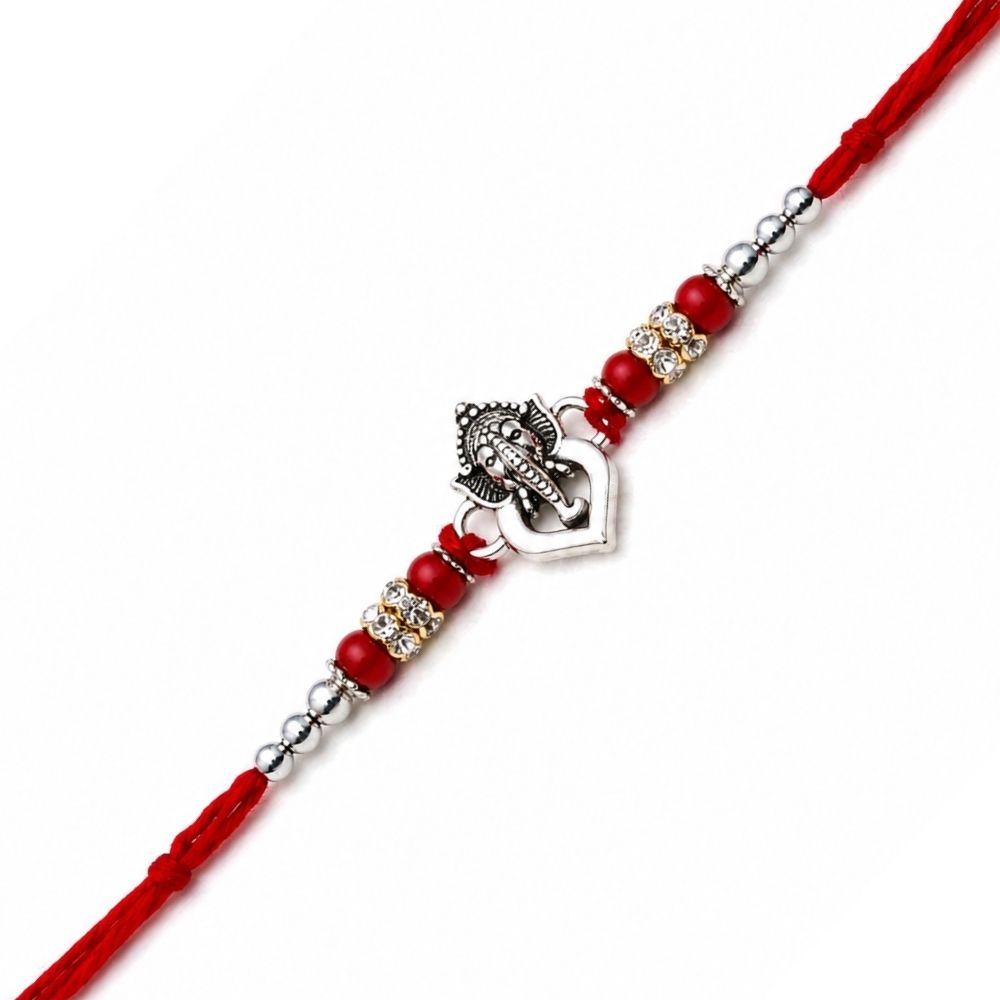 Ganesha Rakhi with Roli Chawal & Rakshabandhan Card
