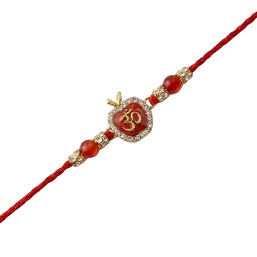 Spiritual Om Apple Design Rakhi with Roli Chawal & Rakshabandhan Card