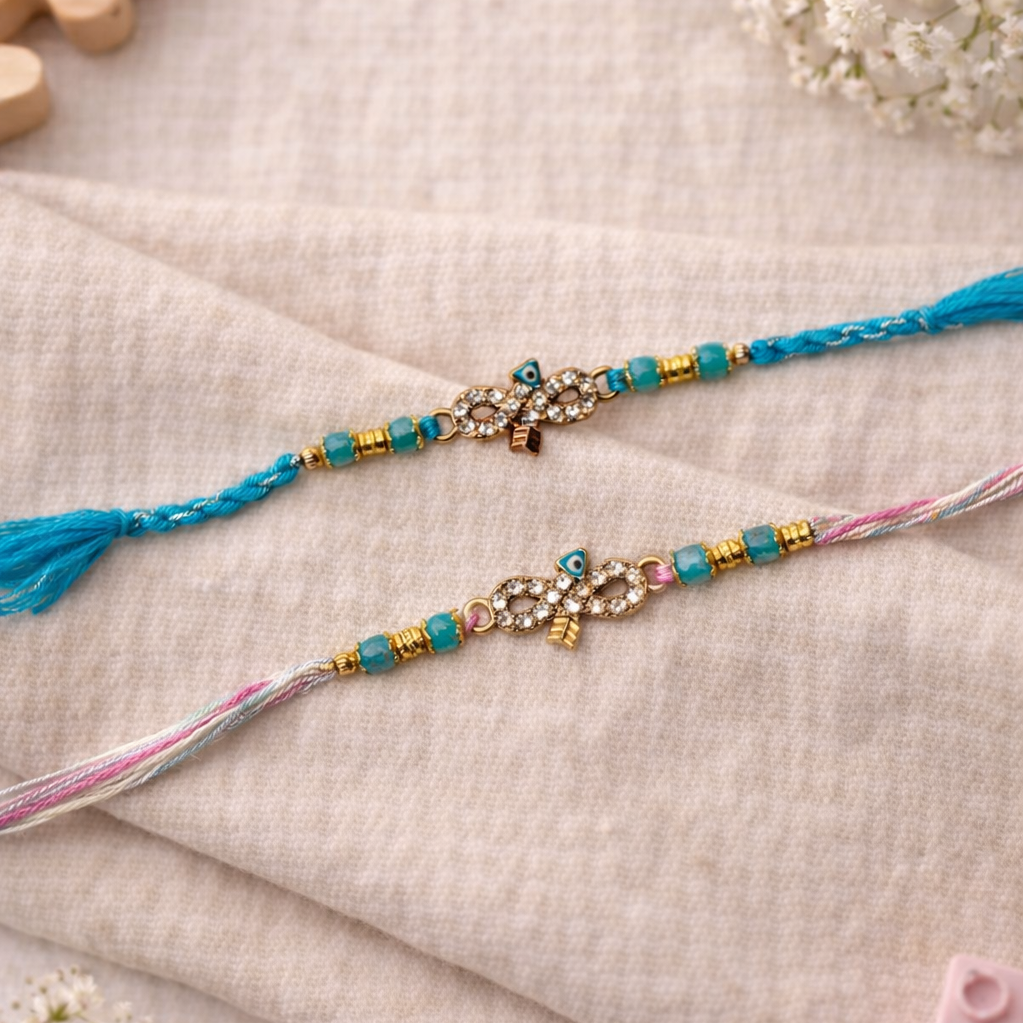 Evil Eye Infinity Rakhi with Roli Chawal & Rakshabandhan Card