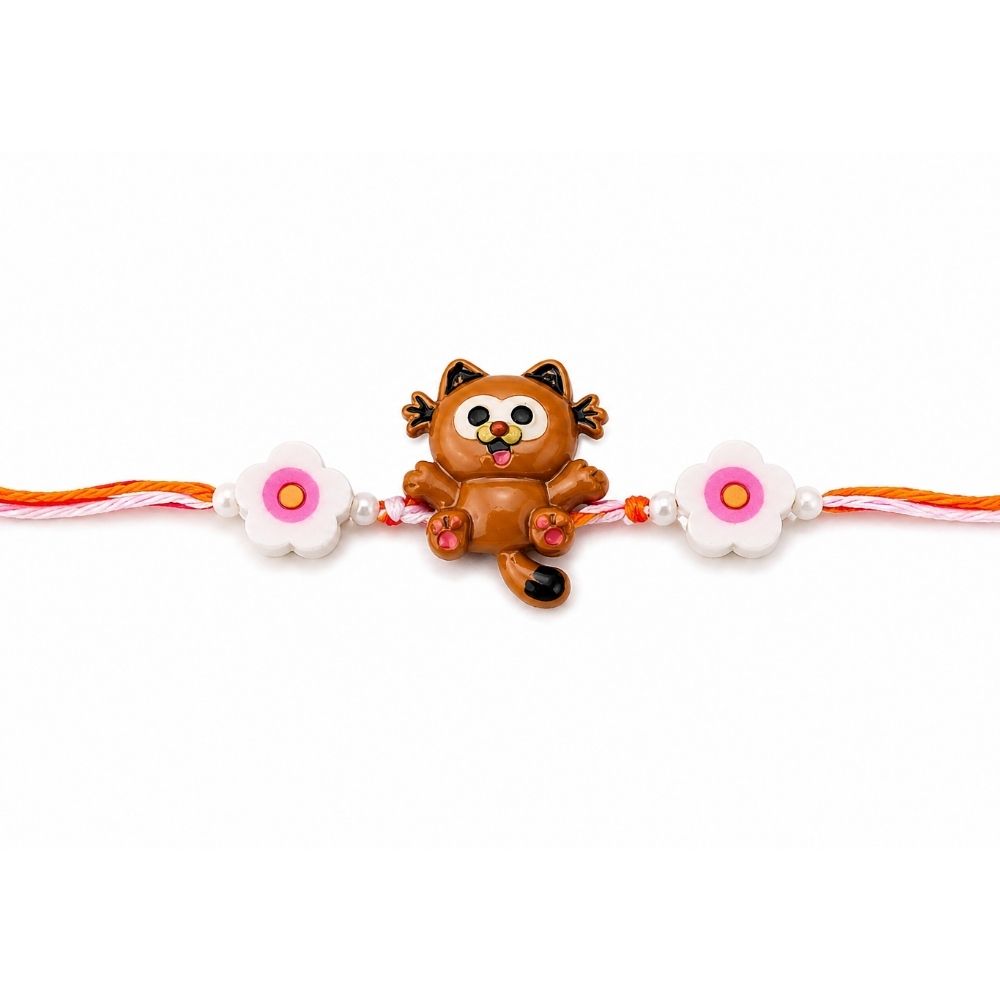 Cute Cartoon Cat Rakhi with Roli Chawal & Rakshabandhan Card