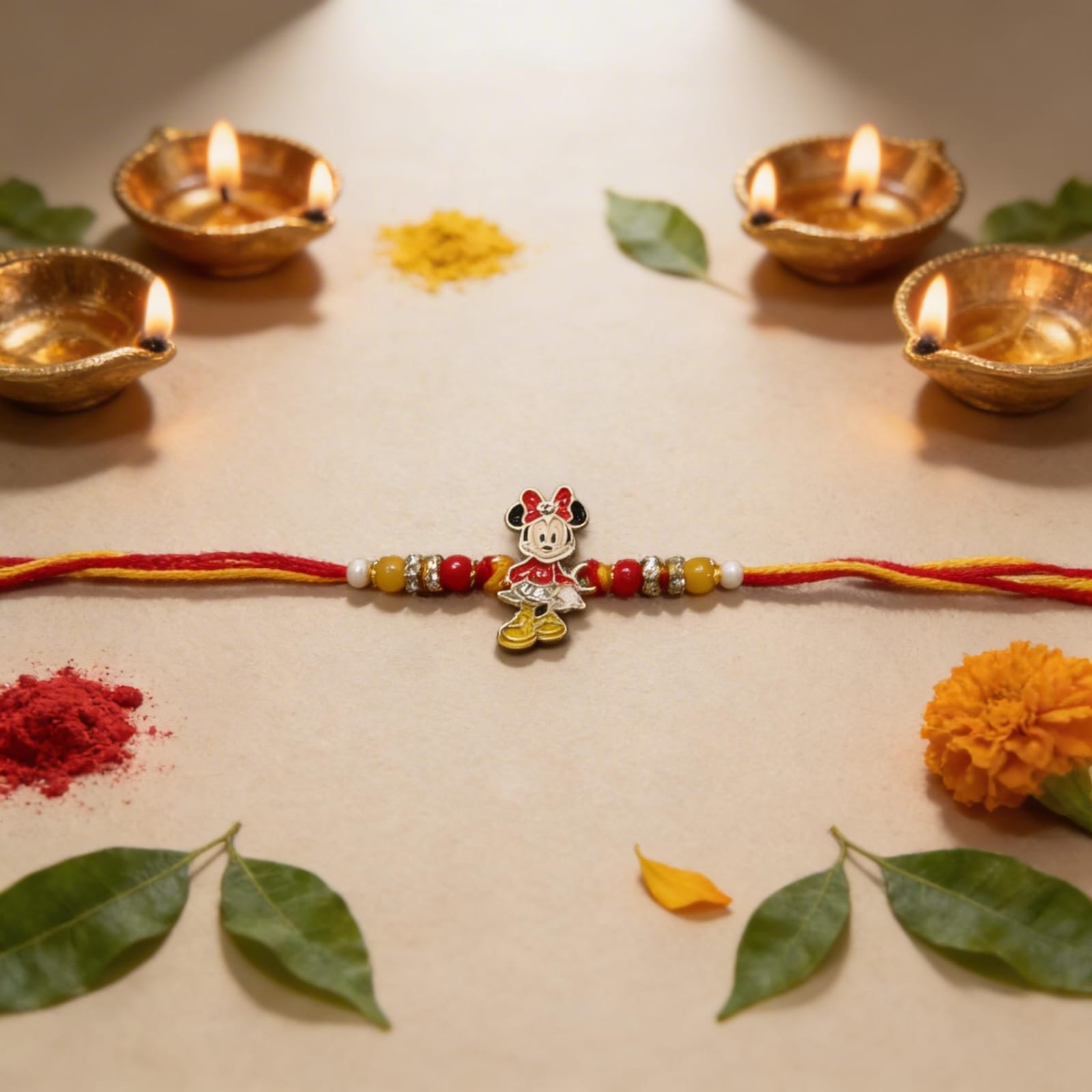 Cute Minnie Mouse with Roli Chawal & Rakshabandhan Card