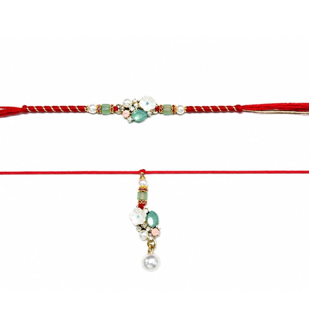 Elegant Bhaiya-Bhabhi Lumba Rakhi with Roli Chawal & Rakshabandhan Card