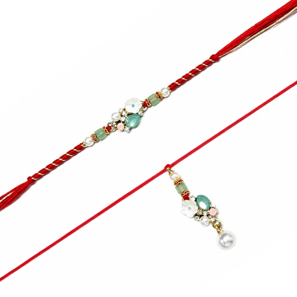 Elegant Bhaiya-Bhabhi Lumba Rakhi with Roli Chawal & Rakshabandhan Card