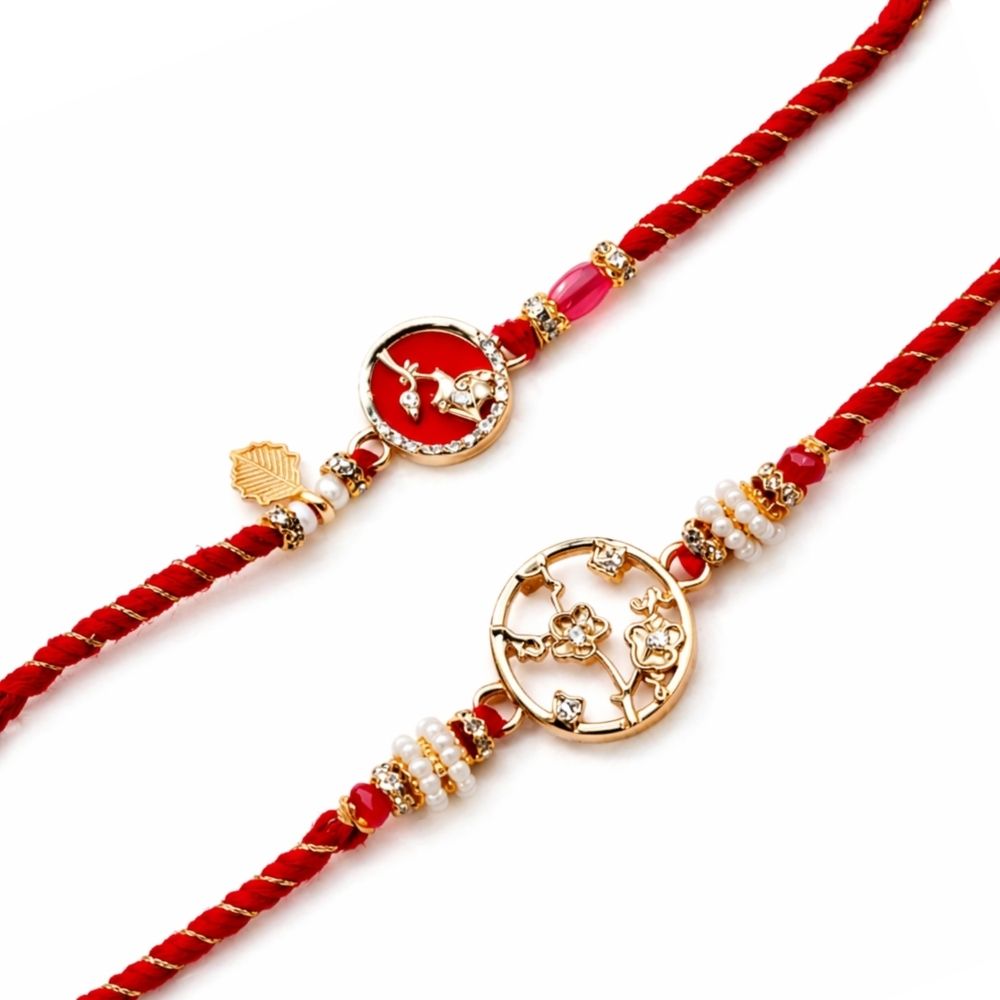 Floral Shape Bhaiya Bhabhi Rakhi with Roli Chawal & Rakshabandhan Card