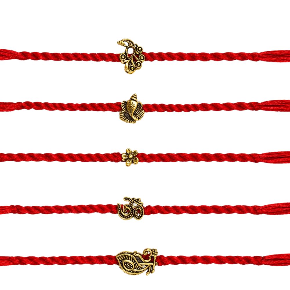 Traditional Spiritual Rakhi  with Roli Chawal & Rakshabandhan Card (Pack of 5)