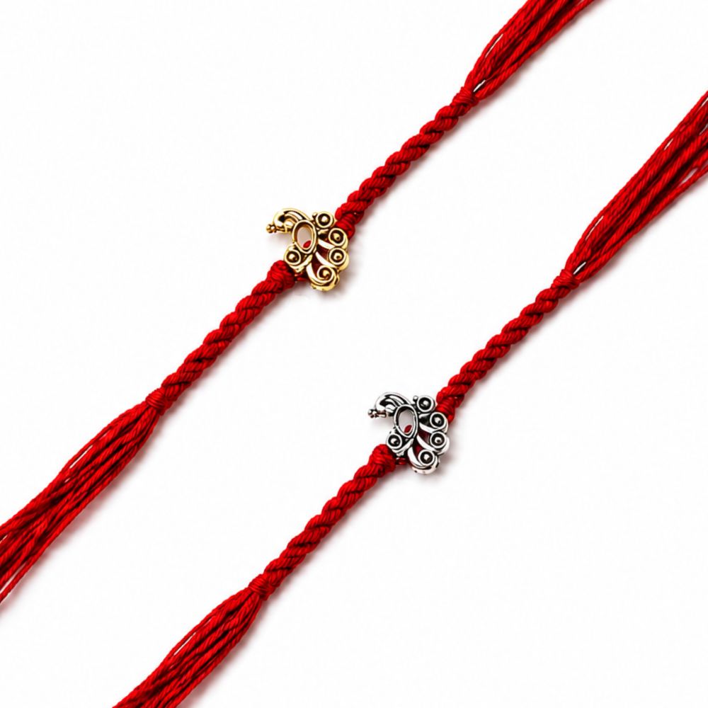 Traditional Peacock Design Rakhi with Roli Chawal & Rakshabandhan Card (Pack of 2)