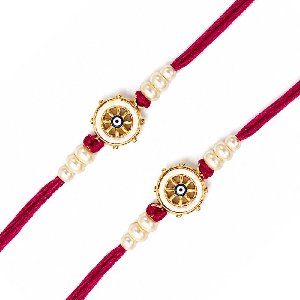 Round Shape Evil Eye Rakhi with Roli Chawal & Rakshabandhan Card (Pack of 2)