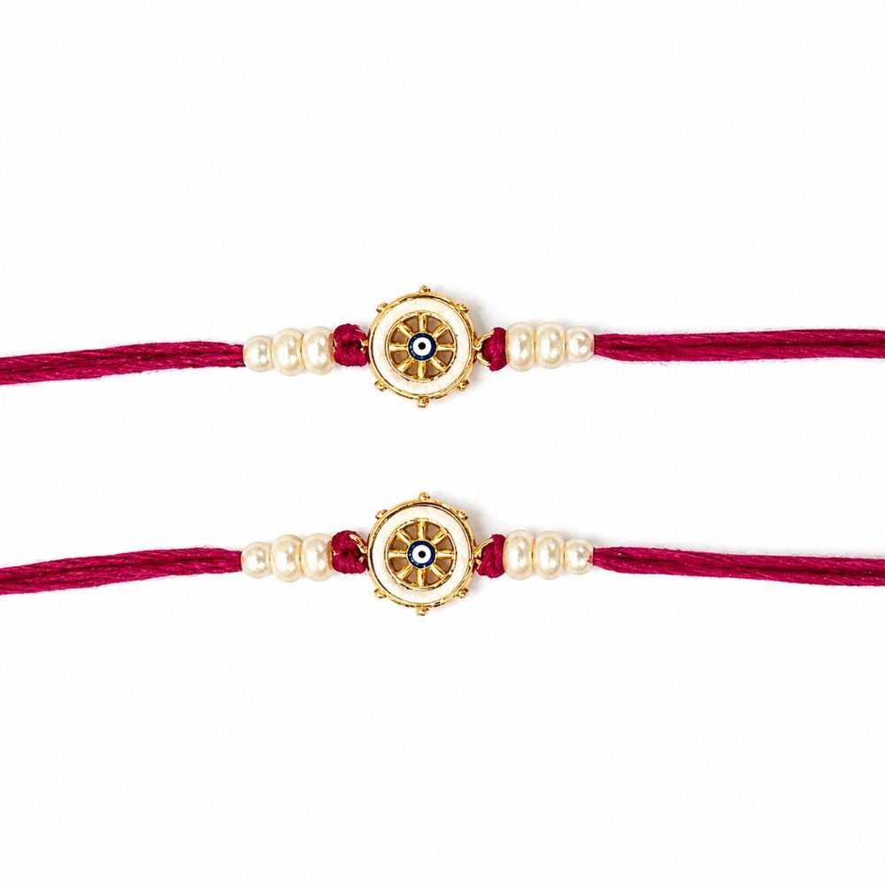 Round Shape Evil Eye Rakhi with Roli Chawal & Rakshabandhan Card (Pack of 2)