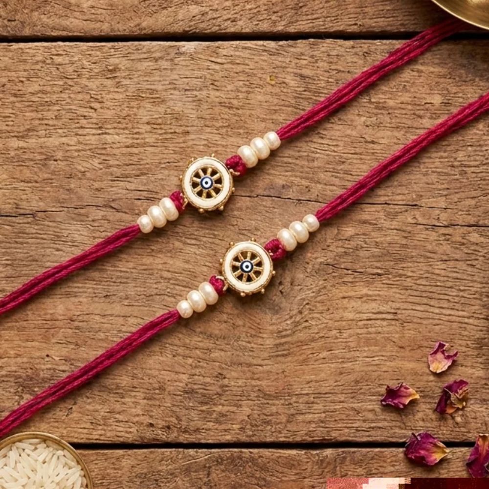 Round Shape Evil Eye Rakhi with Roli Chawal & Rakshabandhan Card (Pack of 2)