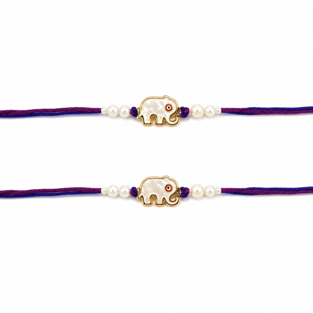 Elephant Shape Evil Eye Rakhi with Roli Chawal & Rakshabandhan Card (Pack of 2)
