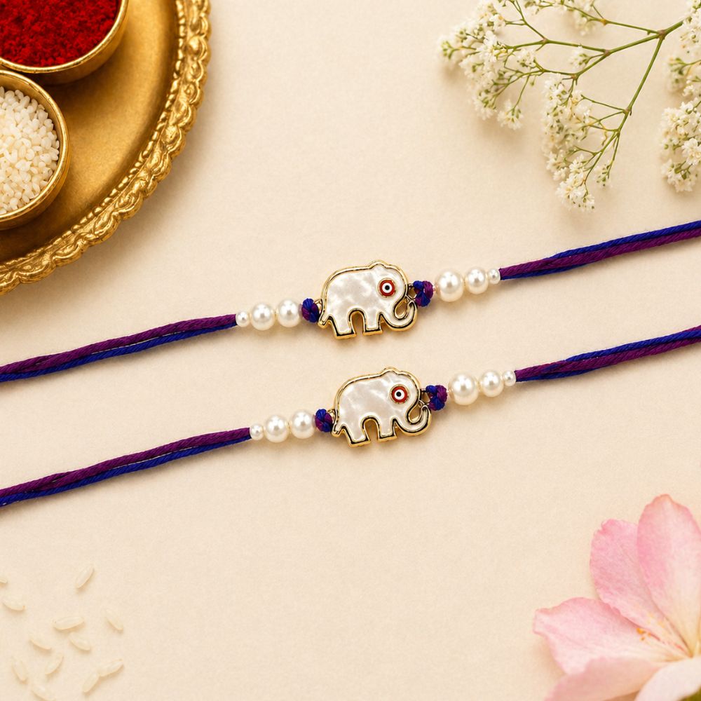 Elephant Shape Evil Eye Rakhi with Roli Chawal & Rakshabandhan Card (Pack of 2)