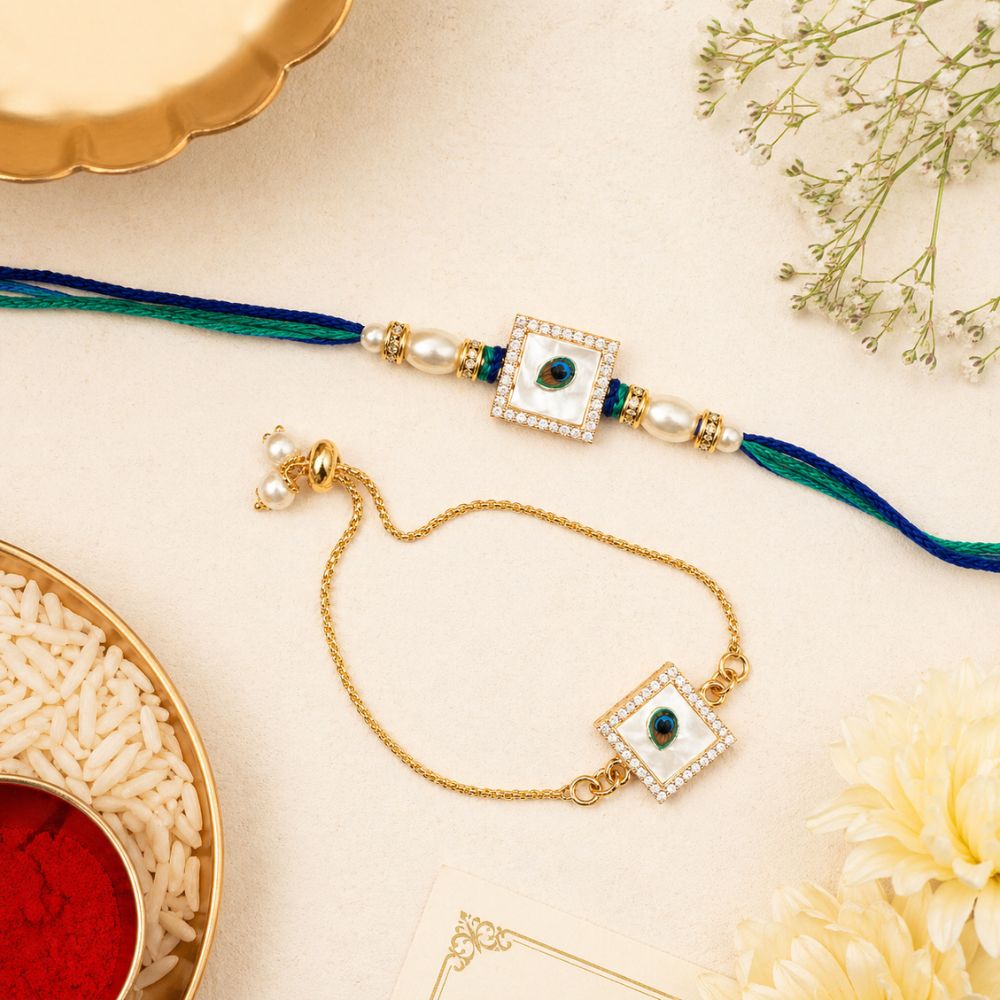 Evil Eye Bhaiya Bhabhi Lumba Rakhi with Roli Chawal & Rakshabandhan Card