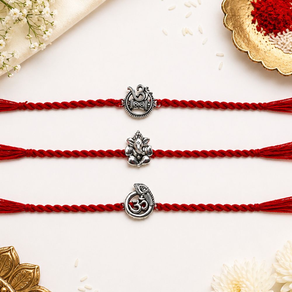 Religious Rakhi with Roli Chawal & Rakshabandhan Card