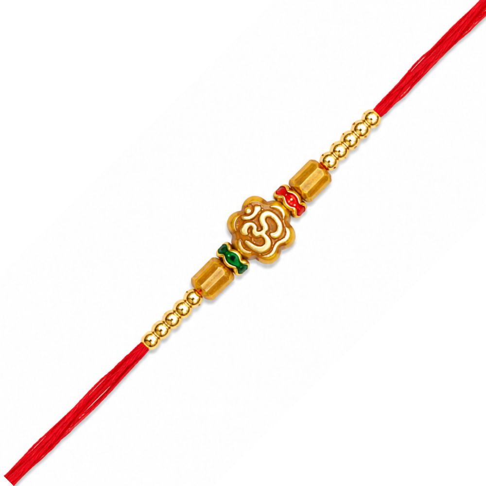 Om Pearl Beaded Rakhi with Roli Chawal & Rakshabandhan Card