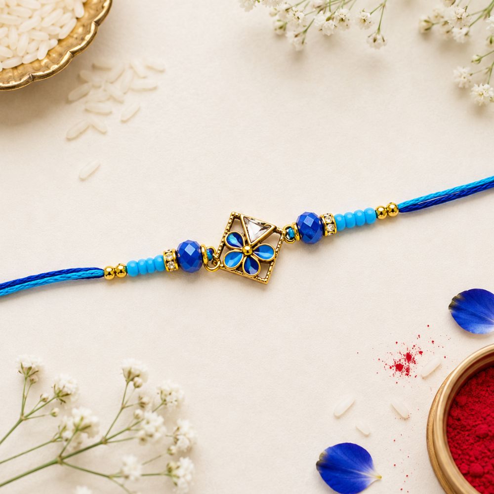 Pearl & Kundan Rakhi with Roli Chawal & Rakshabandhan Card