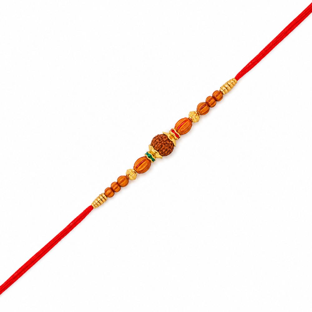Rudraksh Beaded Rakhi with Roli Chawal & Rakshabandhan Card
