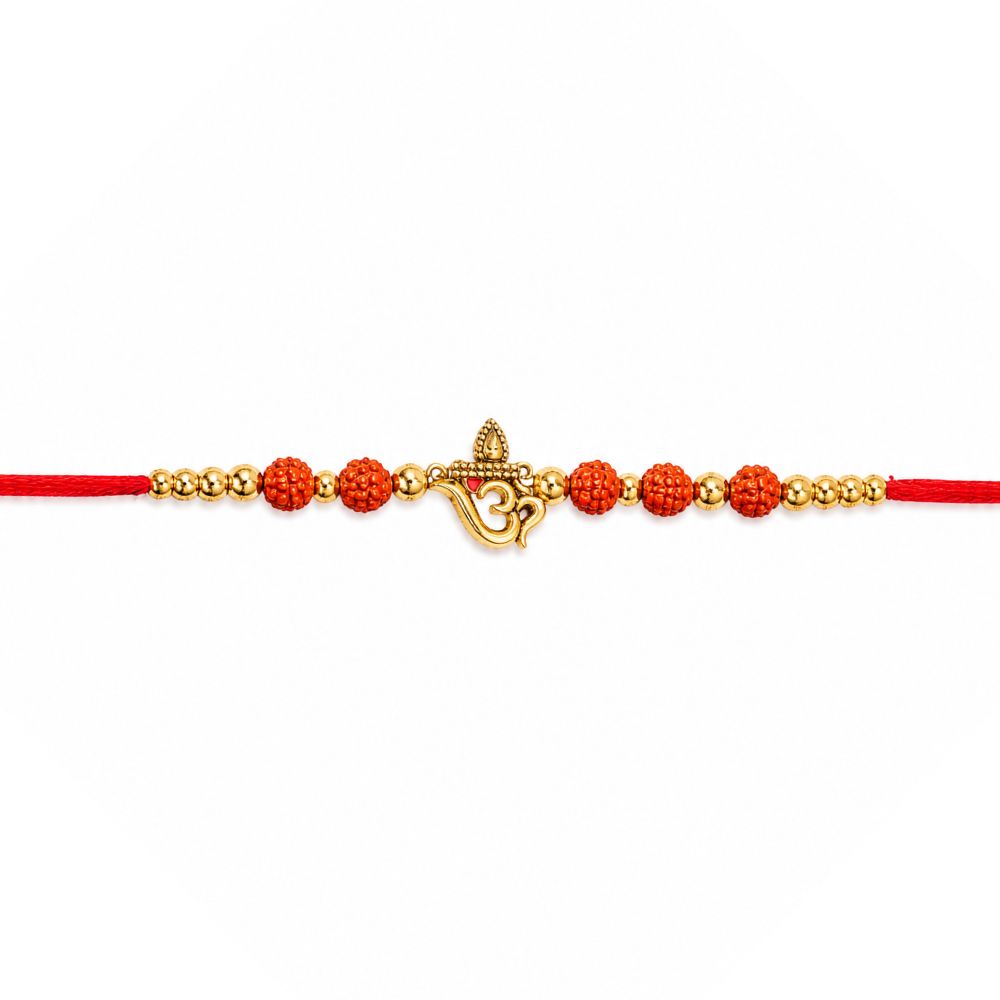 OM Pearl Beaded Rakhi with Roli Chawal & Rakshabandhan Card