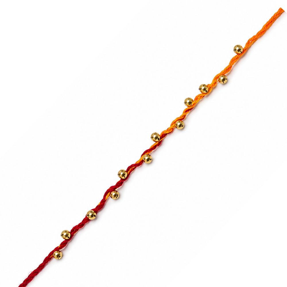 Traditional Golden Beads Rakhi with Roli Chawal & Rakshabandhan Card