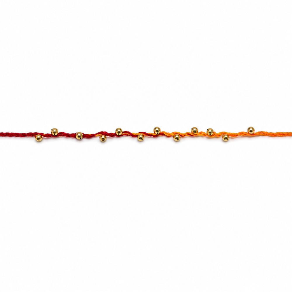 Traditional Golden Beads Rakhi with Roli Chawal & Rakshabandhan Card
