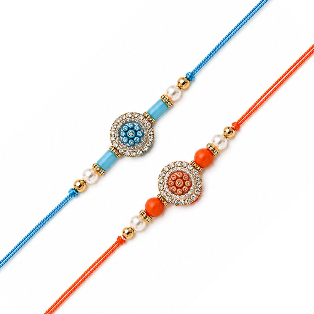 Kundan Studded Rakhi with Roli Chawal and Raksha Bandhan Card (Pack Of 2)