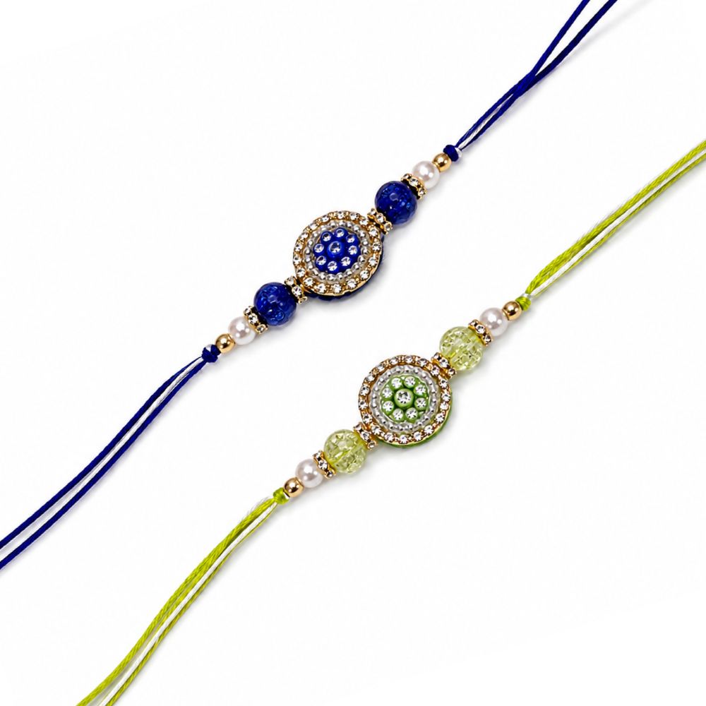 Pearl & Kundan Studded Rakhi with Roli Chawal and Raksha Bandhan Card (Pack Of 2)
