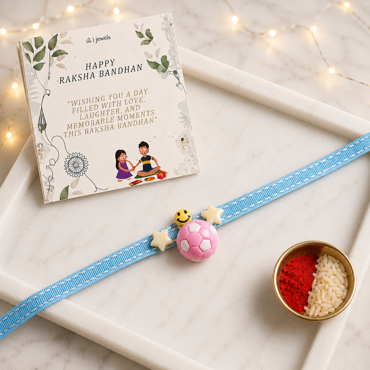 Football Rakhi with Roli Chawal & Rakshabandhan Card