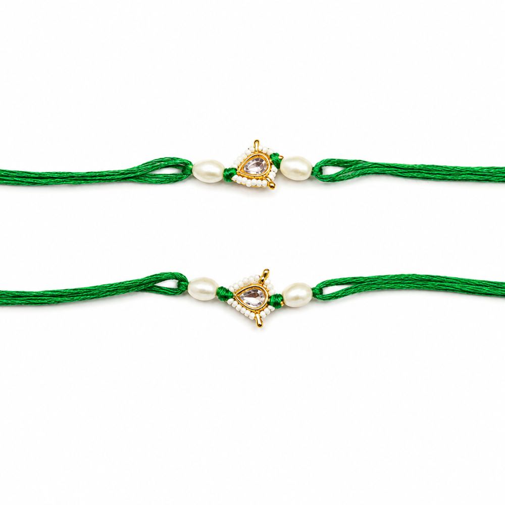 Kundan Rakhi with Roli Chawal and Raksha Bandhan Card (Pack Of 2)