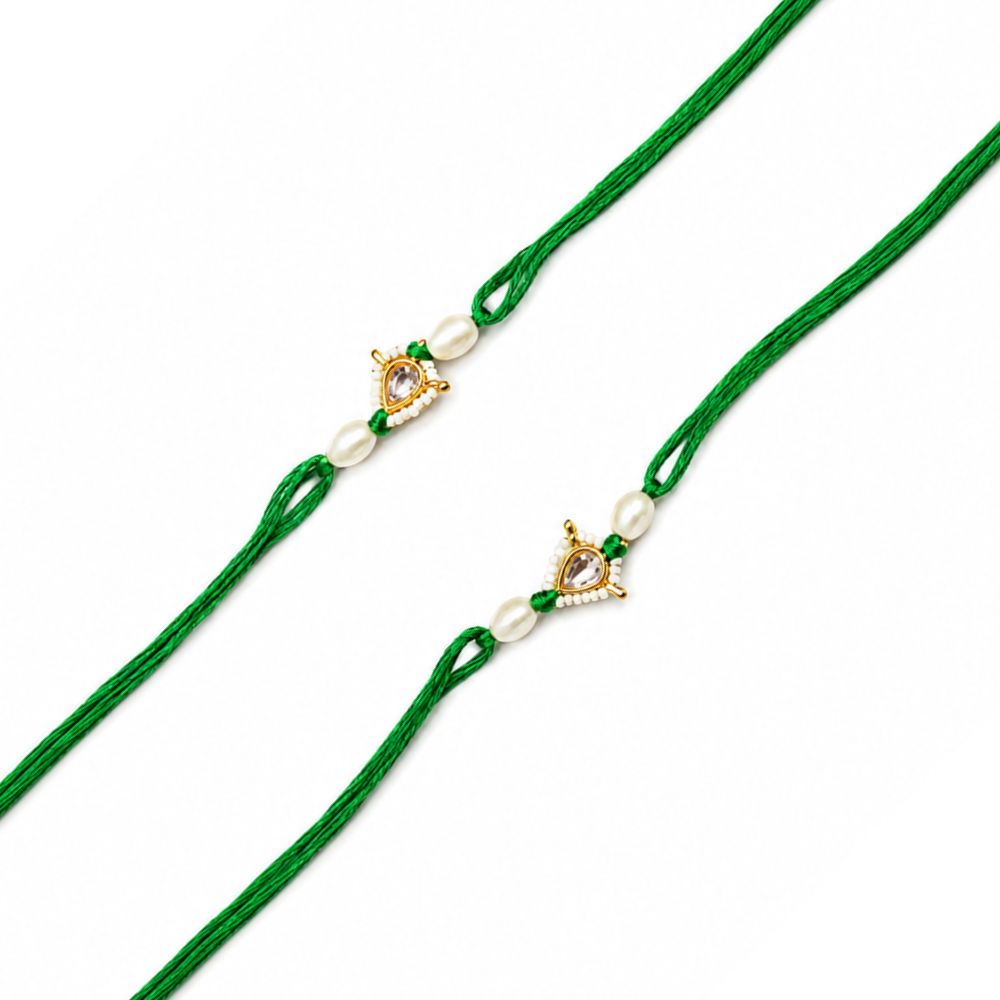 Kundan Rakhi with Roli Chawal and Raksha Bandhan Card (Pack Of 2)