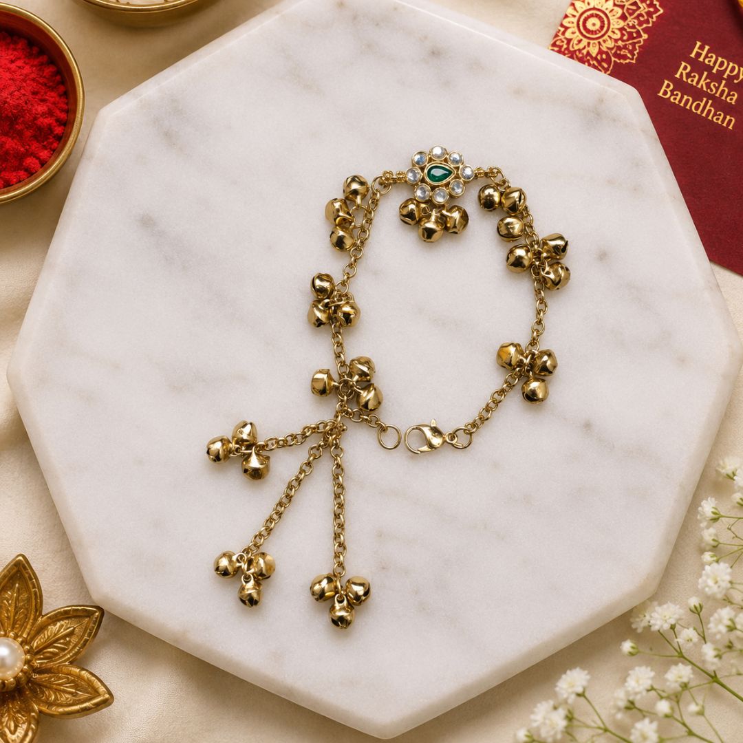 Emerald Floral Kashmiri Ghungroo Lumba Bracelet
