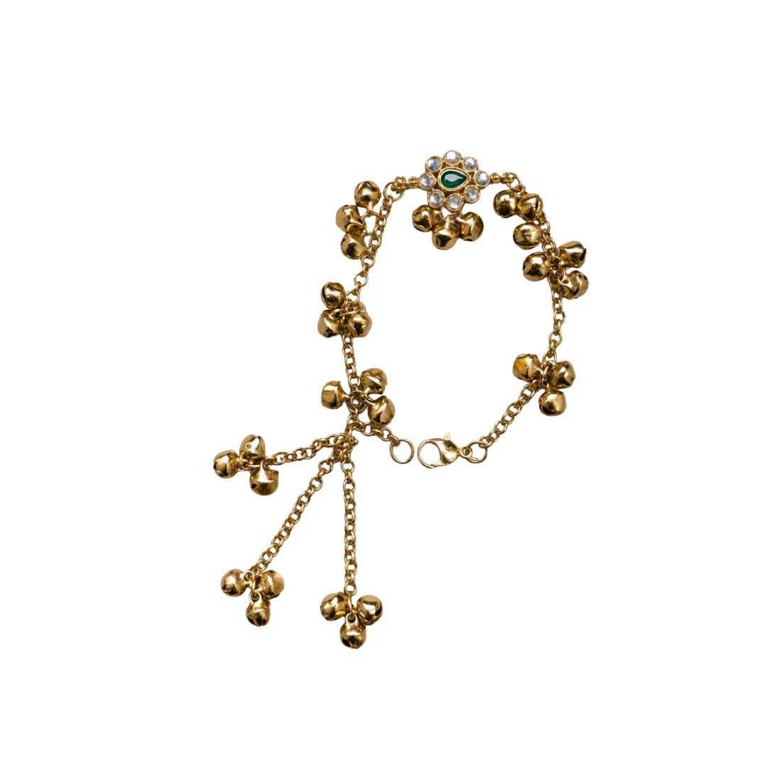 Emerald Floral Kashmiri Ghungroo Lumba Bracelet