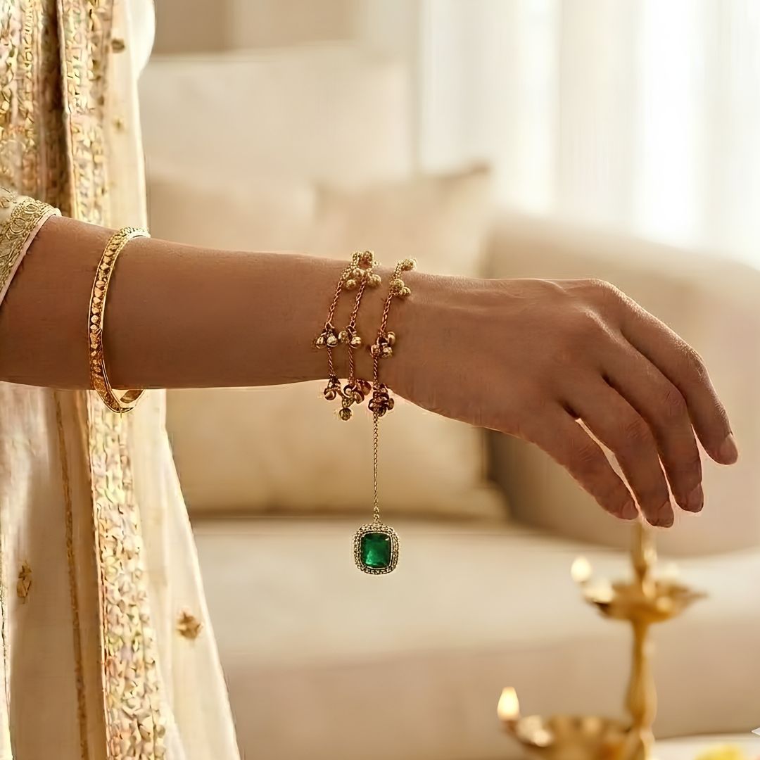 Emerald Kashmiri Ghungroo Wrap Around Lumba Bracelet