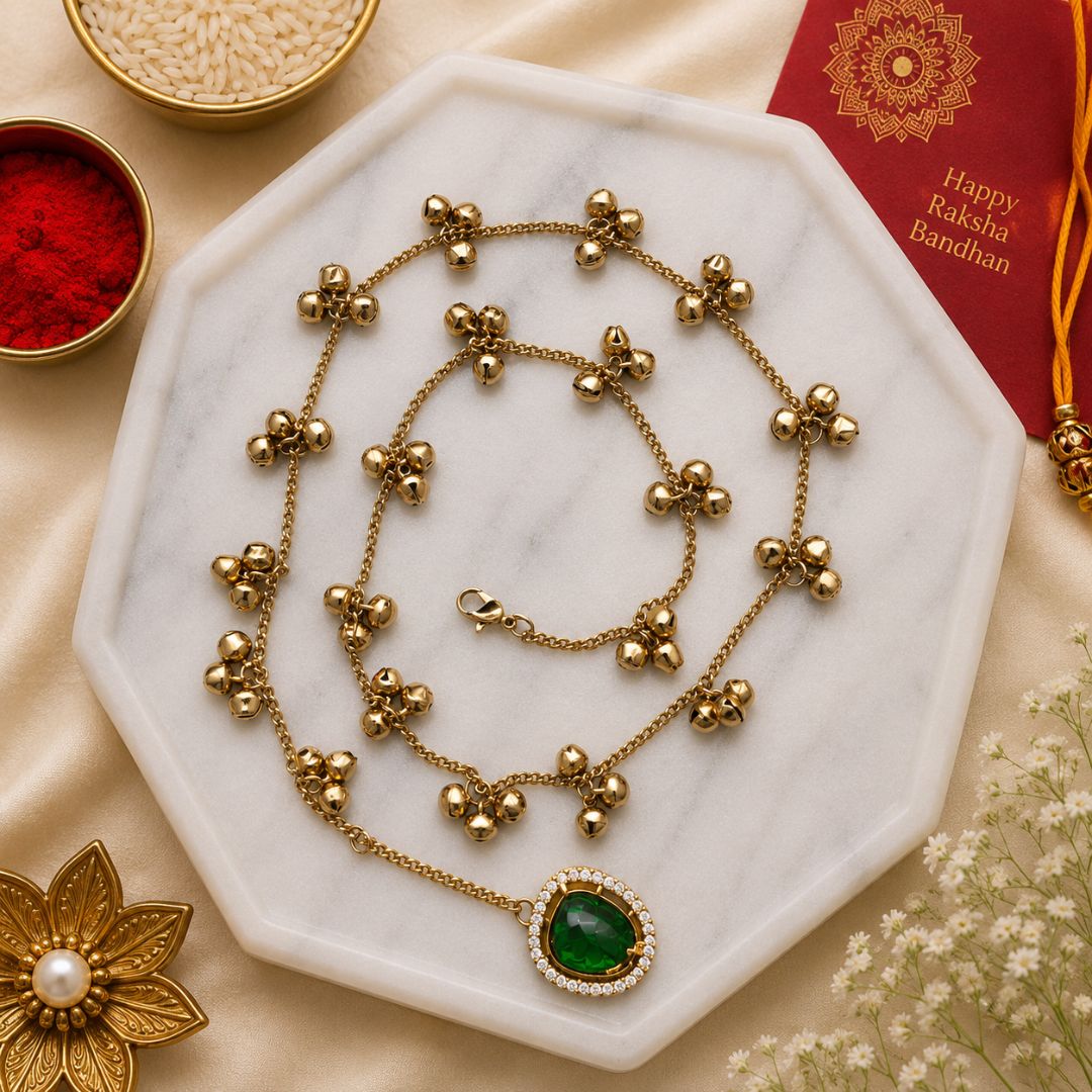 Emerald Kashmiri Ghungroo Wrap Around Lumba Bracelet