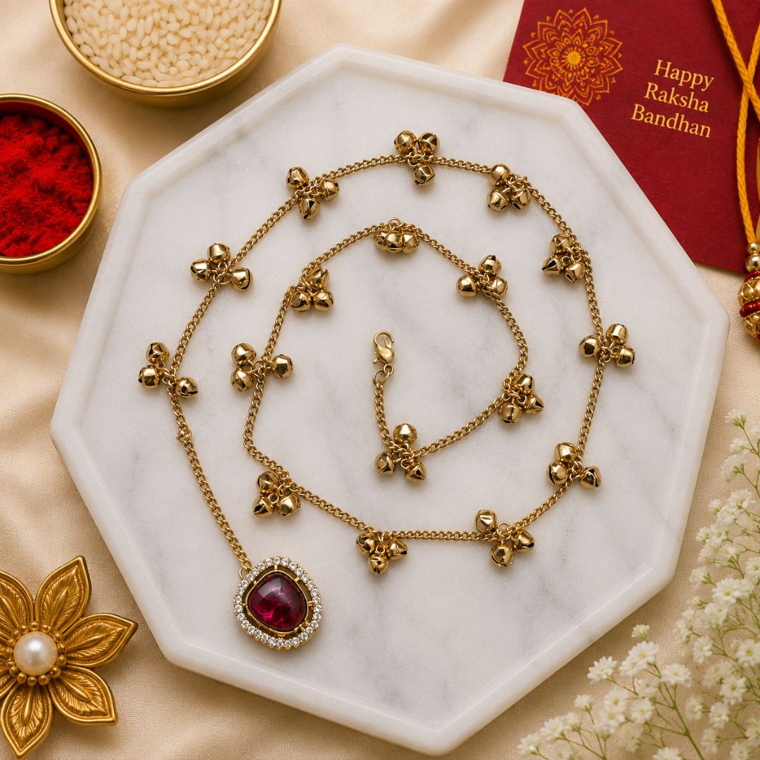 Kashmiri Ghungroo Wine Stone Wrap Around Lumba Bracelet