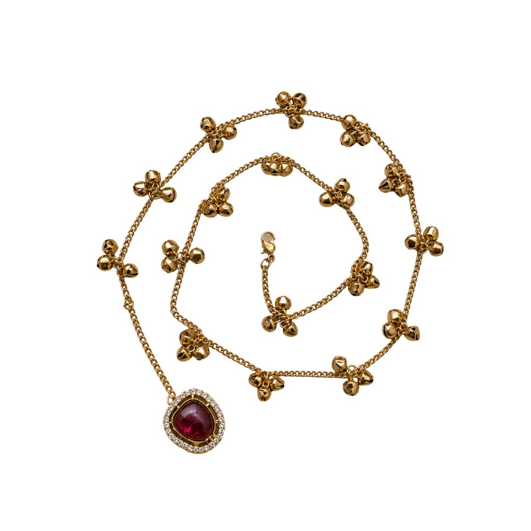 Kashmiri Ghungroo Wine Stone Wrap Around Lumba Bracelet